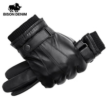 Load image into Gallery viewer, BISON DENIM Men Genuine Sheepskin Leather Gloves Autumn Winter Warm Touch Screen Full Finger Black Gloves High Quality S019