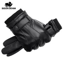 Load image into Gallery viewer, BISON DENIM Men Genuine Sheepskin Leather Gloves Autumn Winter Warm Touch Screen Full Finger Black Gloves High Quality S019